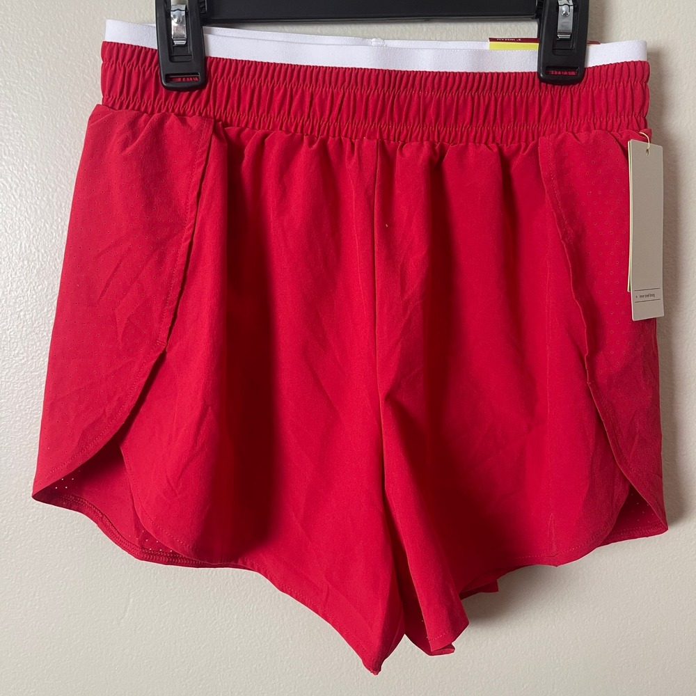 All in Motion Womens Woven High Rise‎ Perforated Shorts w/ Liner Side Cut Red XS